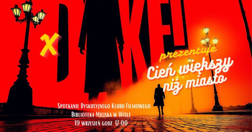 Cień mężczyzny z pistoletem, ciemnoczerwone tło